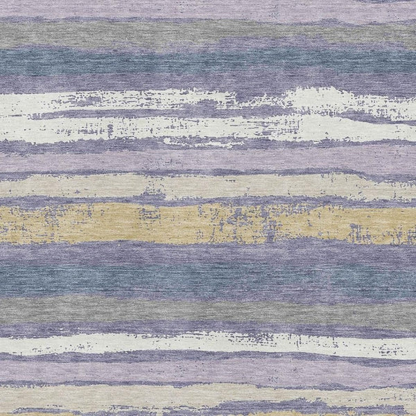 HomeRoots 9' X 12' Striped Washable Area Rug in Purple, Gold & Ivory - Durable, UV-Protected, Stain-Resistant Design! 680042