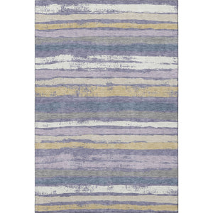 HomeRoots 10' X 14' Washable Purple, Gold & Ivory Striped Area Rug with UV Protection for High-Traffic Areas 680043