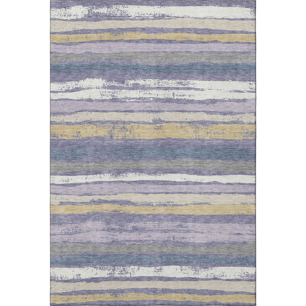 HomeRoots 10' X 14' Washable Purple, Gold & Ivory Striped Area Rug with UV Protection for High-Traffic Areas 680043