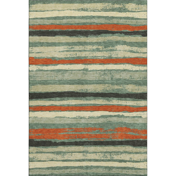 HomeRoots 5' X 8' Sage Orange Beige Striped Area Rug - Washable, UV-Protected, Stain-Resistant, Cozy Comfort 680045