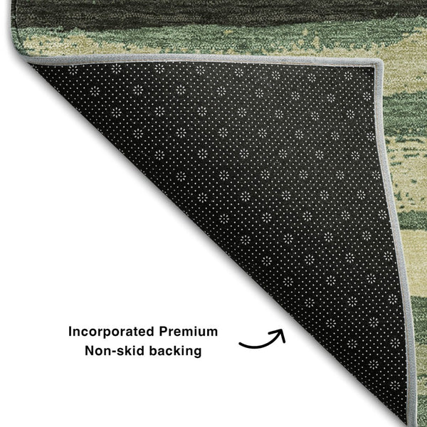 HomeRoots 5' X 8' Sage Orange Beige Striped Area Rug - Washable, UV-Protected, Stain-Resistant, Cozy Comfort 680045