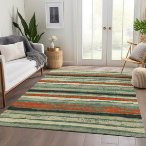 HomeRoots 5' X 8' Sage Orange Beige Striped Area Rug - Washable, UV-Protected, Stain-Resistant, Cozy Comfort 680045