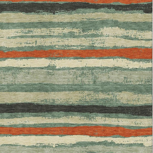 HomeRoots 5' X 8' Sage Orange Beige Striped Area Rug - Washable, UV-Protected, Stain-Resistant, Cozy Comfort 680045
