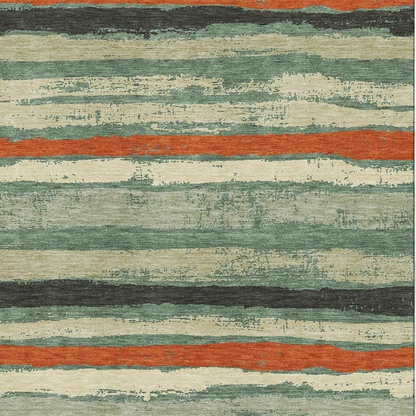 HomeRoots 5' X 8' Sage Orange Beige Striped Area Rug - Washable, UV-Protected, Stain-Resistant, Cozy Comfort 680045