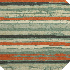 HomeRoots 8' Durable Sage Orange Beige Striped Round Rug – Washable, UV-Protected, Ideal for Homes with Kids & Pets 680046