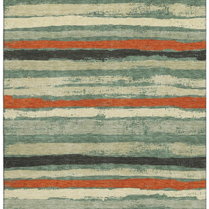 HomeRoots 8' X 10' Sage Orange And Beige Striped Area Rug - Durable, Stain-Resistant, UV Protected Style for Your Home 680047