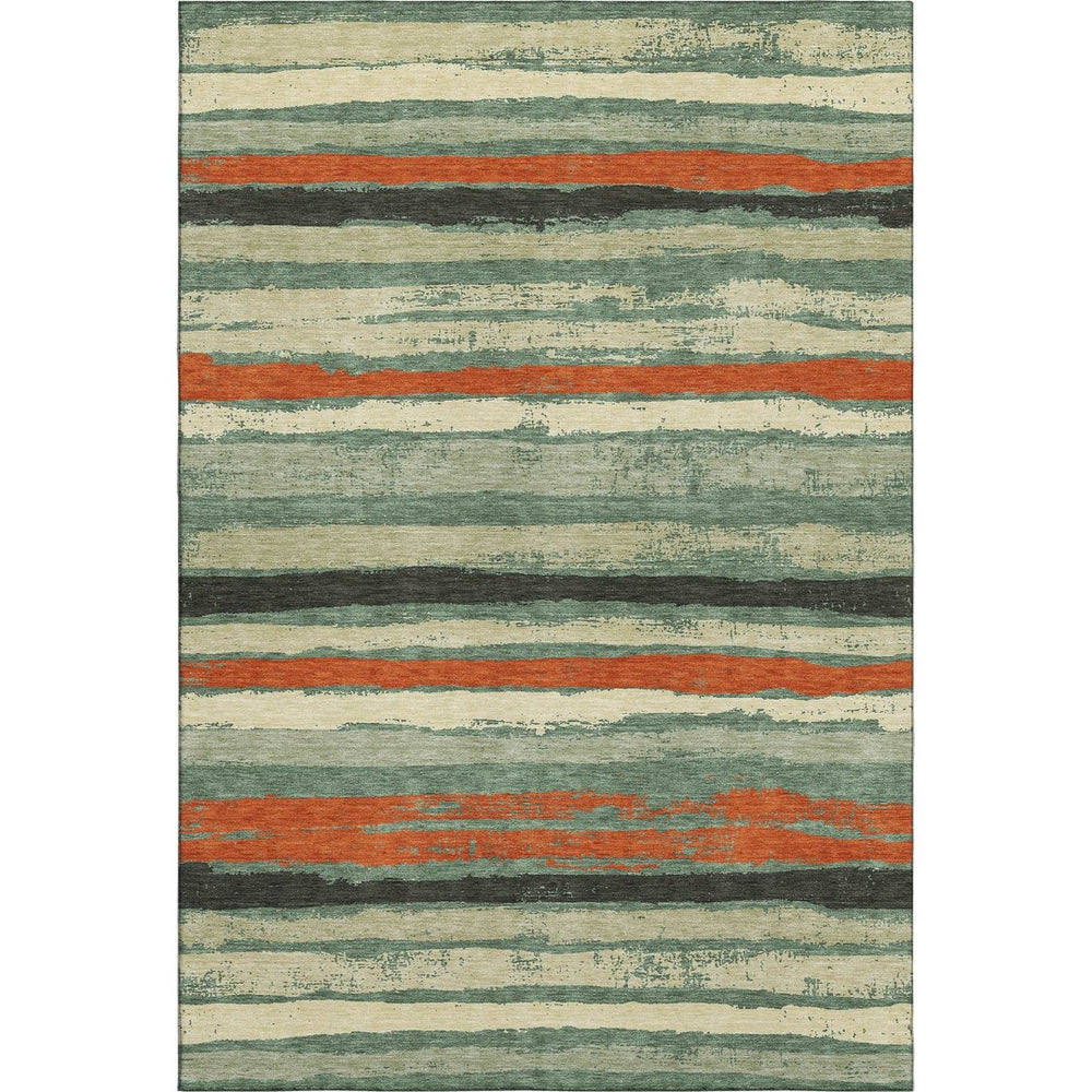 HomeRoots 9' X 12' Sage, Orange & Beige Striped Washable Area Rug - UV Protected, Durable & Stylish Design! 680048