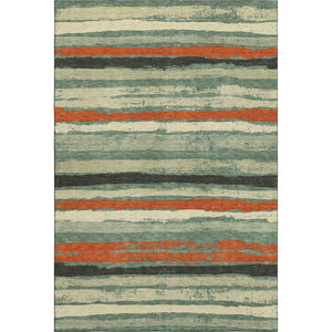 HomeRoots 9' X 12' Sage, Orange & Beige Striped Washable Area Rug - UV Protected, Durable & Stylish Design! 680048
