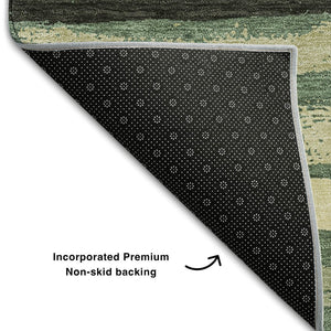 HomeRoots 9' X 12' Sage, Orange & Beige Striped Washable Area Rug - UV Protected, Durable & Stylish Design! 680048