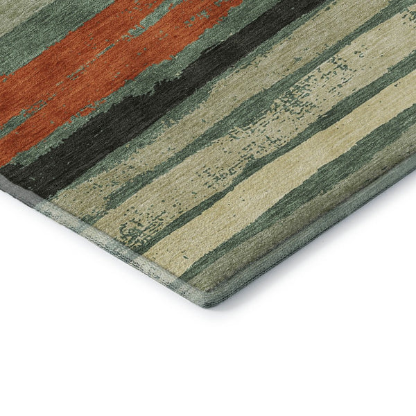 HomeRoots 9' X 12' Sage, Orange & Beige Striped Washable Area Rug - UV Protected, Durable & Stylish Design! 680048