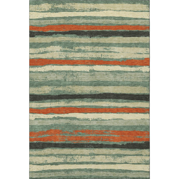 HomeRoots 9' X 12' Sage, Orange & Beige Striped Washable Area Rug - UV Protected, Durable & Stylish Design! 680048