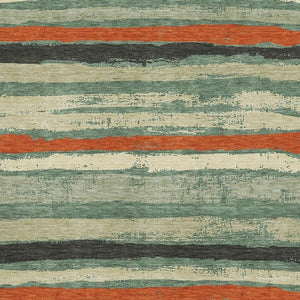 HomeRoots 10' Sage, Orange, and Beige Striped Washable Area Rug - Durable, UV-Protected for Any Space! 680049
