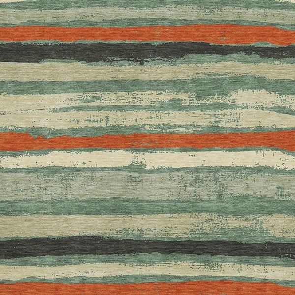 HomeRoots 10' Sage, Orange, and Beige Striped Washable Area Rug - Durable, UV-Protected for Any Space! 680049