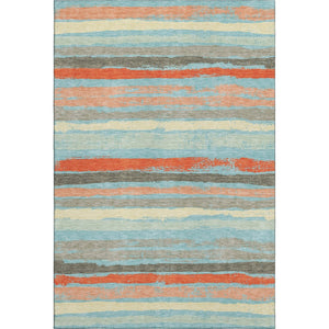 HomeRoots 8' X 10' Vibrant Sky Blue, Orange & Ivory Striped Washable Area Rug with UV Protection for Durability 680053