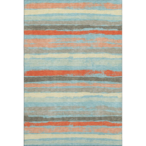 HomeRoots 8' X 10' Vibrant Sky Blue, Orange & Ivory Striped Washable Area Rug with UV Protection for Durability 680053