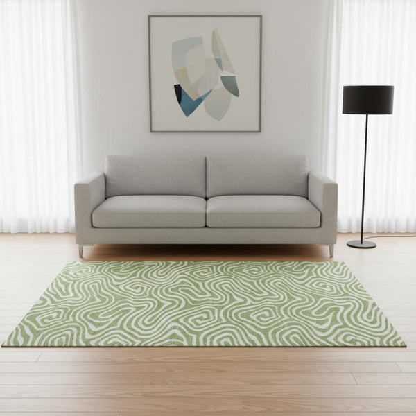 HomeRoots 5' X 8' Artichoke Green Abstract Washable Area Rug with UV Protection for Modern Homes & Families 680057