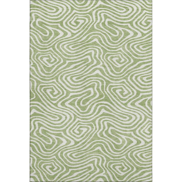 HomeRoots 5' X 8' Artichoke Green Abstract Washable Area Rug with UV Protection for Modern Homes & Families 680057