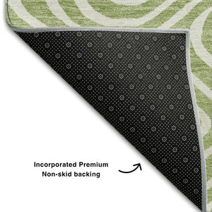 HomeRoots 5' X 8' Artichoke Green Abstract Washable Area Rug with UV Protection for Modern Homes & Families 680057