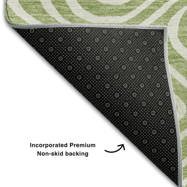 HomeRoots 5' X 8' Artichoke Green Abstract Washable Area Rug with UV Protection for Modern Homes & Families 680057