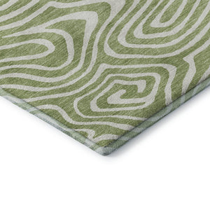 HomeRoots 5' X 8' Artichoke Green Abstract Washable Area Rug with UV Protection for Modern Homes & Families 680057