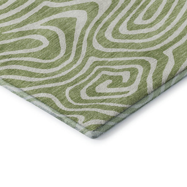 HomeRoots 5' X 8' Artichoke Green Abstract Washable Area Rug with UV Protection for Modern Homes & Families 680057