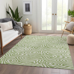 HomeRoots 5' X 8' Artichoke Green Abstract Washable Area Rug with UV Protection for Modern Homes & Families 680057