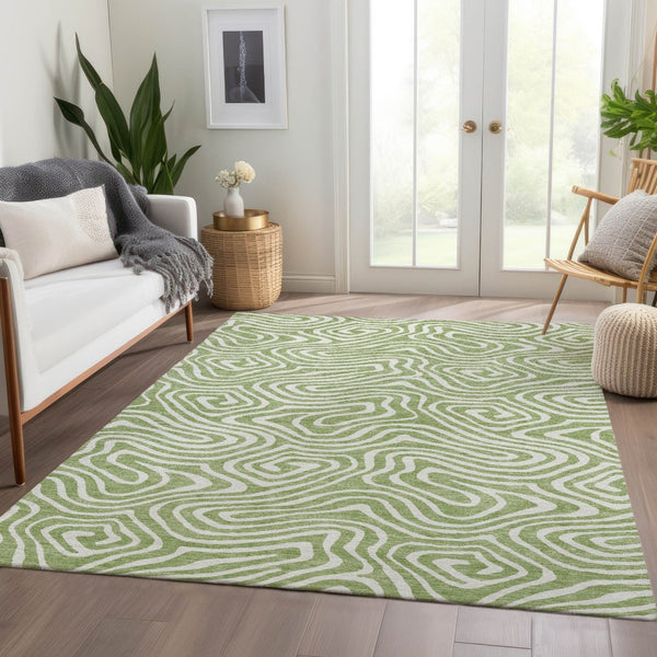 HomeRoots 5' X 8' Artichoke Green Abstract Washable Area Rug with UV Protection for Modern Homes & Families 680057