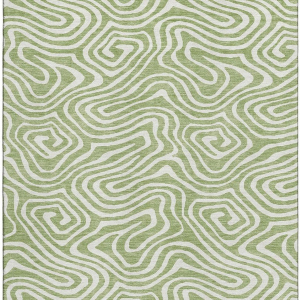 HomeRoots 5' X 8' Artichoke Green Abstract Washable Area Rug with UV Protection for Modern Homes & Families 680057