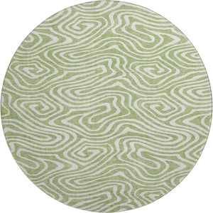 HomeRoots 8' Artichoke Green & Ivory Abstract Round Rug - Washable, UV-Protected, Durable for High Traffic Areas 680058