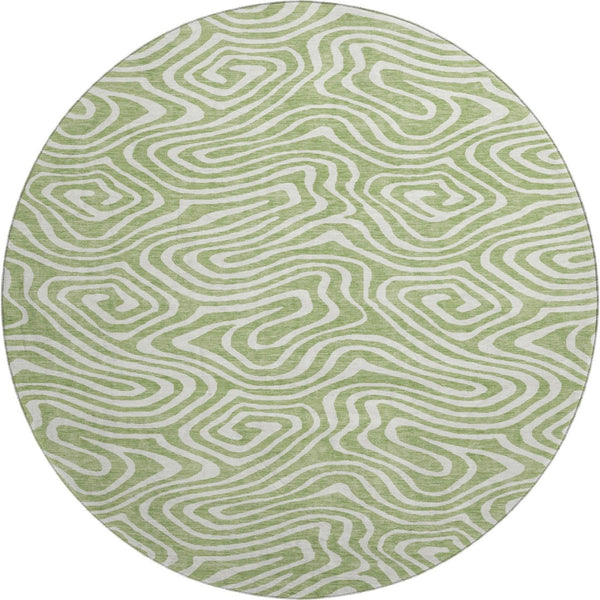 HomeRoots 8' Artichoke Green & Ivory Abstract Round Rug - Washable, UV-Protected, Durable for High Traffic Areas 680058