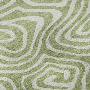 HomeRoots 8' Artichoke Green & Ivory Abstract Round Rug - Washable, UV-Protected, Durable for High Traffic Areas 680058