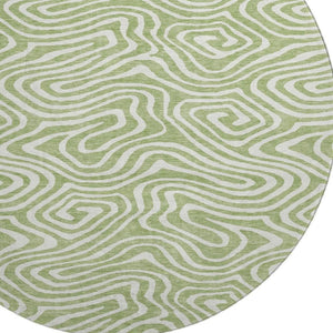 HomeRoots 8' Artichoke Green & Ivory Abstract Round Rug - Washable, UV-Protected, Durable for High Traffic Areas 680058