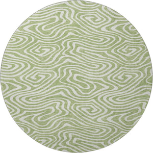 HomeRoots 8' Artichoke Green & Ivory Abstract Round Rug - Washable, UV-Protected, Durable for High Traffic Areas 680058
