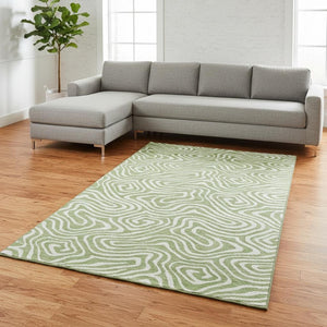 HomeRoots 8' X 10' Artichoke Green & Ivory Abstract Washable Area Rug - Stain Resistant & UV Protected Design 680059