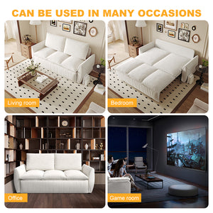 English Elm 70.9" Multi-Functional Convertible Sleeper Sofa Bed with 2-in-1 Pillow & Blanket Set, Velvet loveseat Beige+White W1885P263555