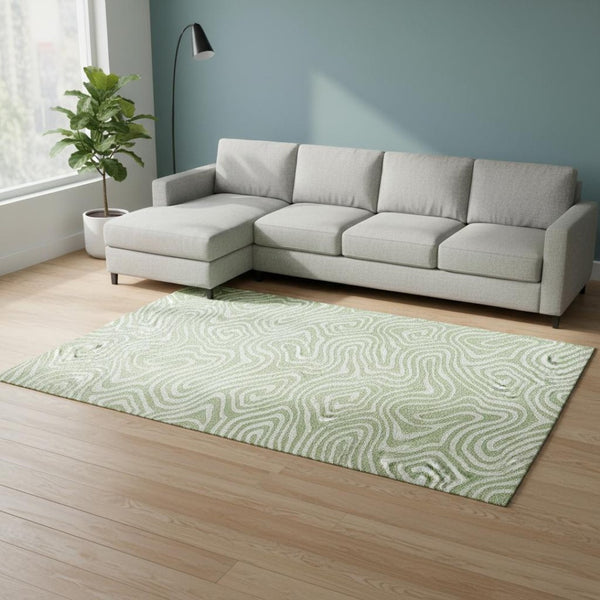 HomeRoots 9' X 12' Artichoke Green Abstract Washable Area Rug - UV Protected, Stain-Resistant, Durable Design 680060