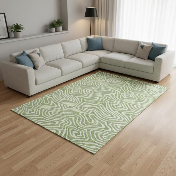HomeRoots 10' Artichoke Green & Ivory Abstract Area Rug - Washable, UV Protected, Stain Resistant for Modern Spaces 680061