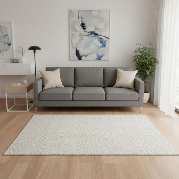 HomeRoots 5' X 8' Beige And Ivory Abstract Area Rug - Durable, Stain Resistant, Washable with UV Protection 680063