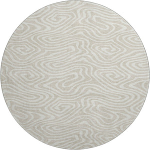 HomeRoots 8' Beige and Ivory Abstract Round Washable Rug - Stain Resistant, UV Protected for High Traffic Areas 680064