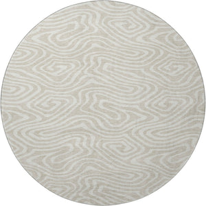 HomeRoots 8' Beige and Ivory Abstract Round Washable Rug - Stain Resistant, UV Protected for High Traffic Areas 680064