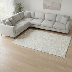 HomeRoots 8' X 10' Beige And Ivory Abstract Area Rug - Washable, UV Protected, Ideal for Busy Homes & Stylish Spaces 680065