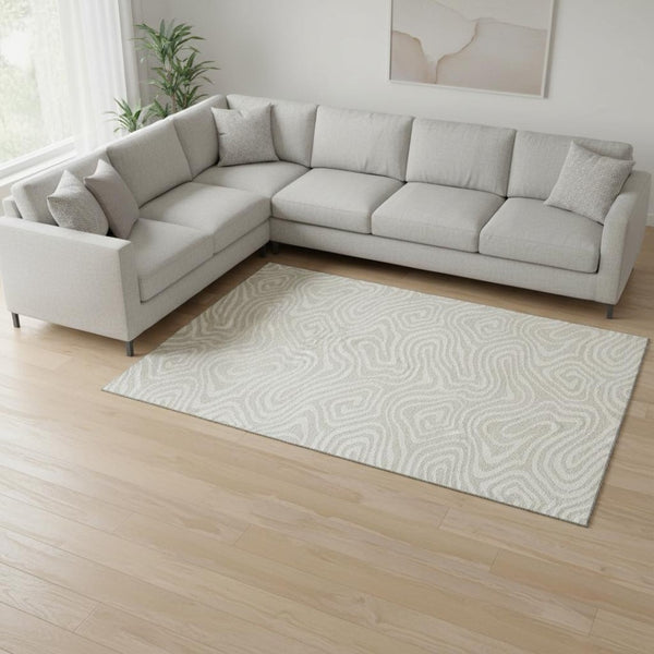 HomeRoots 8' X 10' Beige And Ivory Abstract Area Rug - Washable, UV Protected, Ideal for Busy Homes & Stylish Spaces 680065