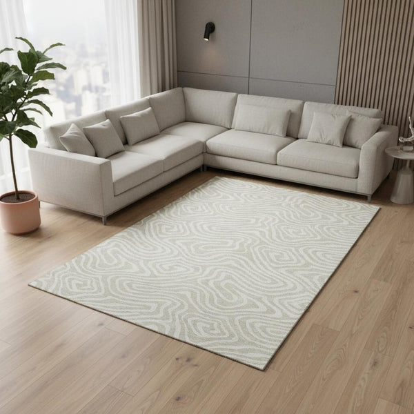 HomeRoots 9' X 12' Abstract Beige and Ivory Area Rug - Washable, Stain-Resistant with UV Protection for Homes 680066