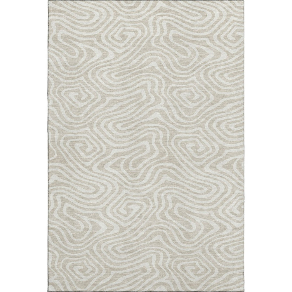 HomeRoots 9' X 12' Abstract Beige and Ivory Area Rug - Washable, Stain-Resistant with UV Protection for Homes 680066