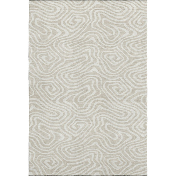 HomeRoots 9' X 12' Abstract Beige and Ivory Area Rug - Washable, Stain-Resistant with UV Protection for Homes 680066