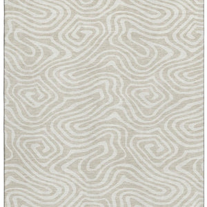 HomeRoots 9' X 12' Abstract Beige and Ivory Area Rug - Washable, Stain-Resistant with UV Protection for Homes 680066