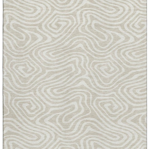 HomeRoots 9' X 12' Abstract Beige and Ivory Area Rug - Washable, Stain-Resistant with UV Protection for Homes 680066