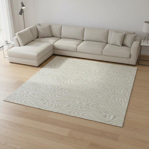 HomeRoots 10' X 14' Beige and Ivory Abstract Washable Area Rug - Durable, Stain-Resistant with UV Protection 680067