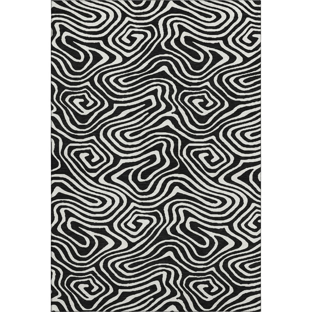 HomeRoots 5' X 8' Black And Ivory Abstract Area Rug – Washable, UV Protection, Ideal for Modern Homes & Pets 680069