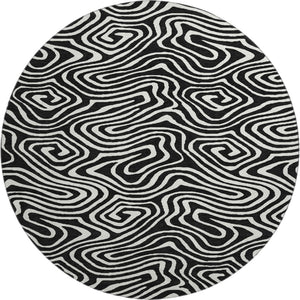 HomeRoots 8' Black And Ivory Abstract Washable Round Rug – Durable, Stylish, Stain-Resistant, UV Protected Design! 680070